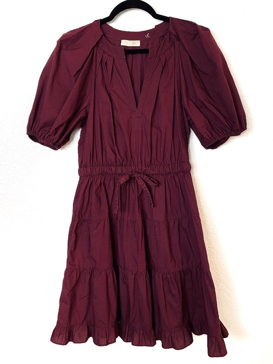 Ulla Johnson Dresses & Skirts - Ulla Johnson Olina Puff-Sleeve Tiered Cotton Poplin Dress Womens 8 Burgundy Boho
